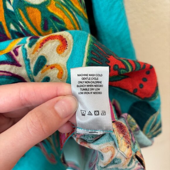 John Mark 1X Boho Vacation Tropical Floral Print Tunic Top Embroidered Trims - Picture 9 of 11